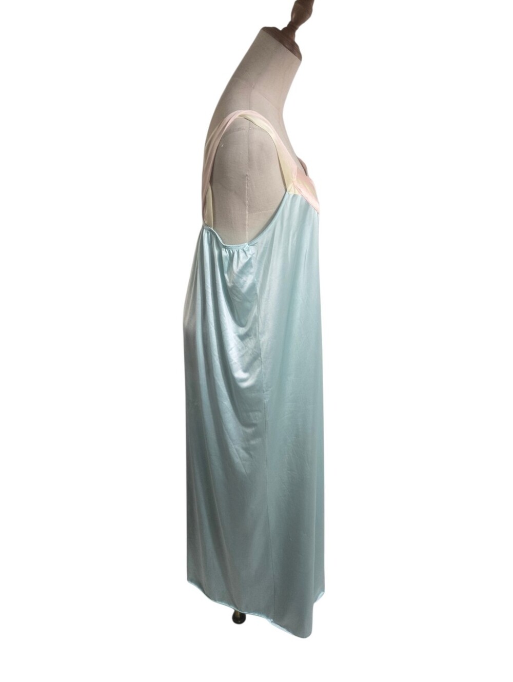 Vanity Fair Vintage Aqua Satin Long Robe &Nightie Set Pale Pink and Cream Trim - Picture 7 of 14